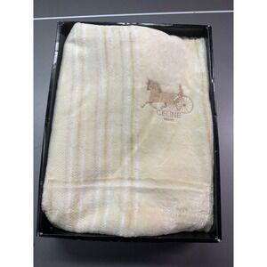 Celine Paris Vintage Throw Blanket Cream Horse and Carriage Logo with Box